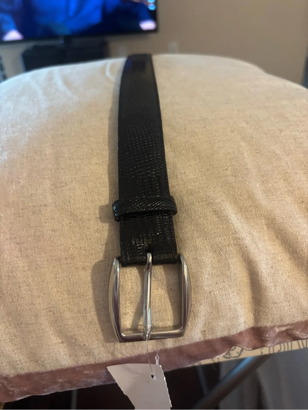 Trafalgar genuine Java Lizard Black Italian Leather Belt Silver Buckle 40